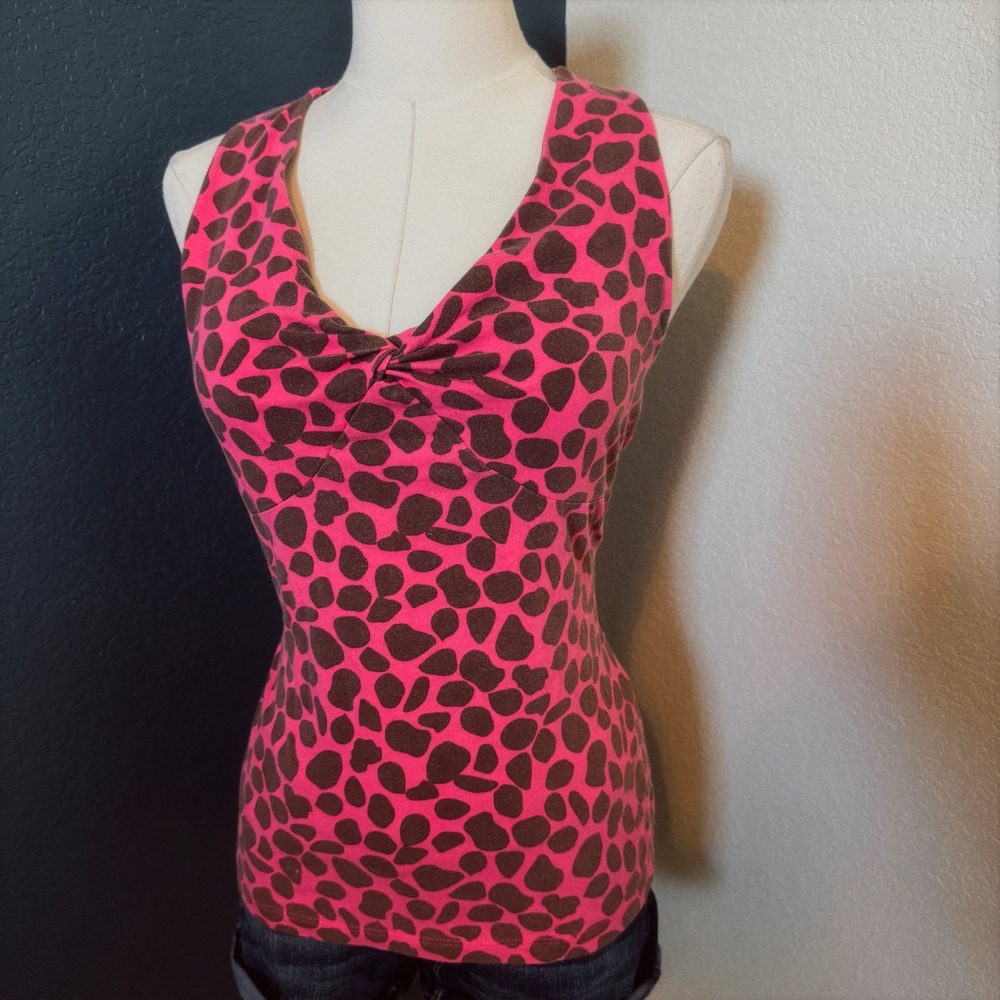 Y2K Animal Print Giraffe Spot Tank Top Covington Size S Pink Brown